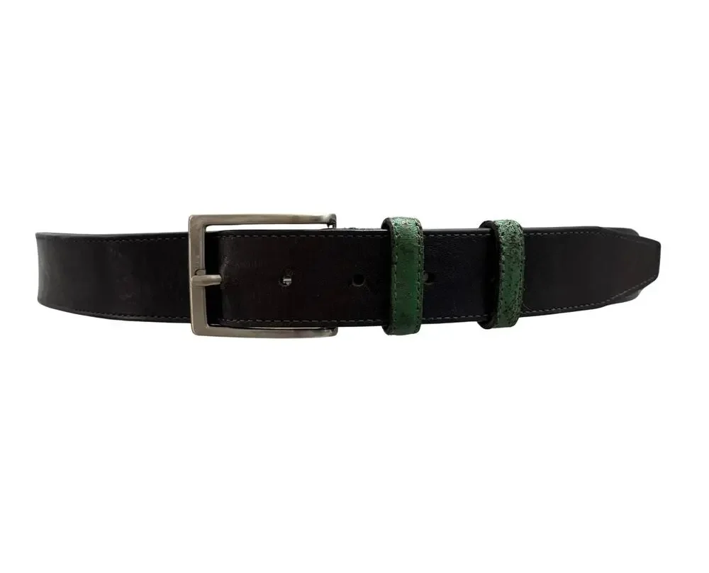 Piero Gabrieli Italy Black Green Leather Dress Belt Men’s Size 42